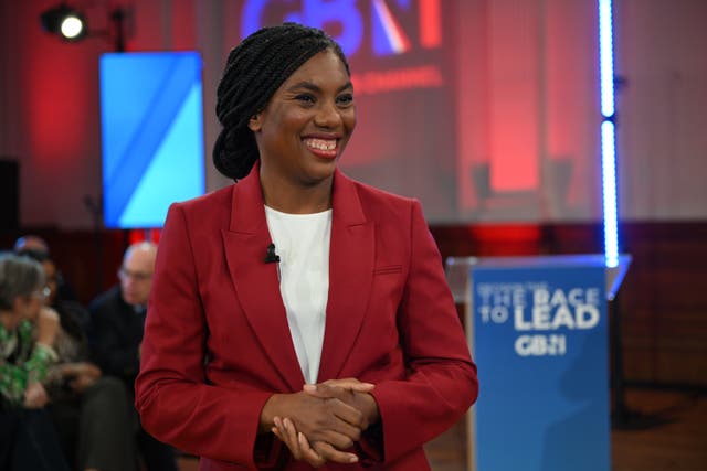 <p>Conservative leadership contender Kemi Badenoch at a TV hustings organised by GB News </p>