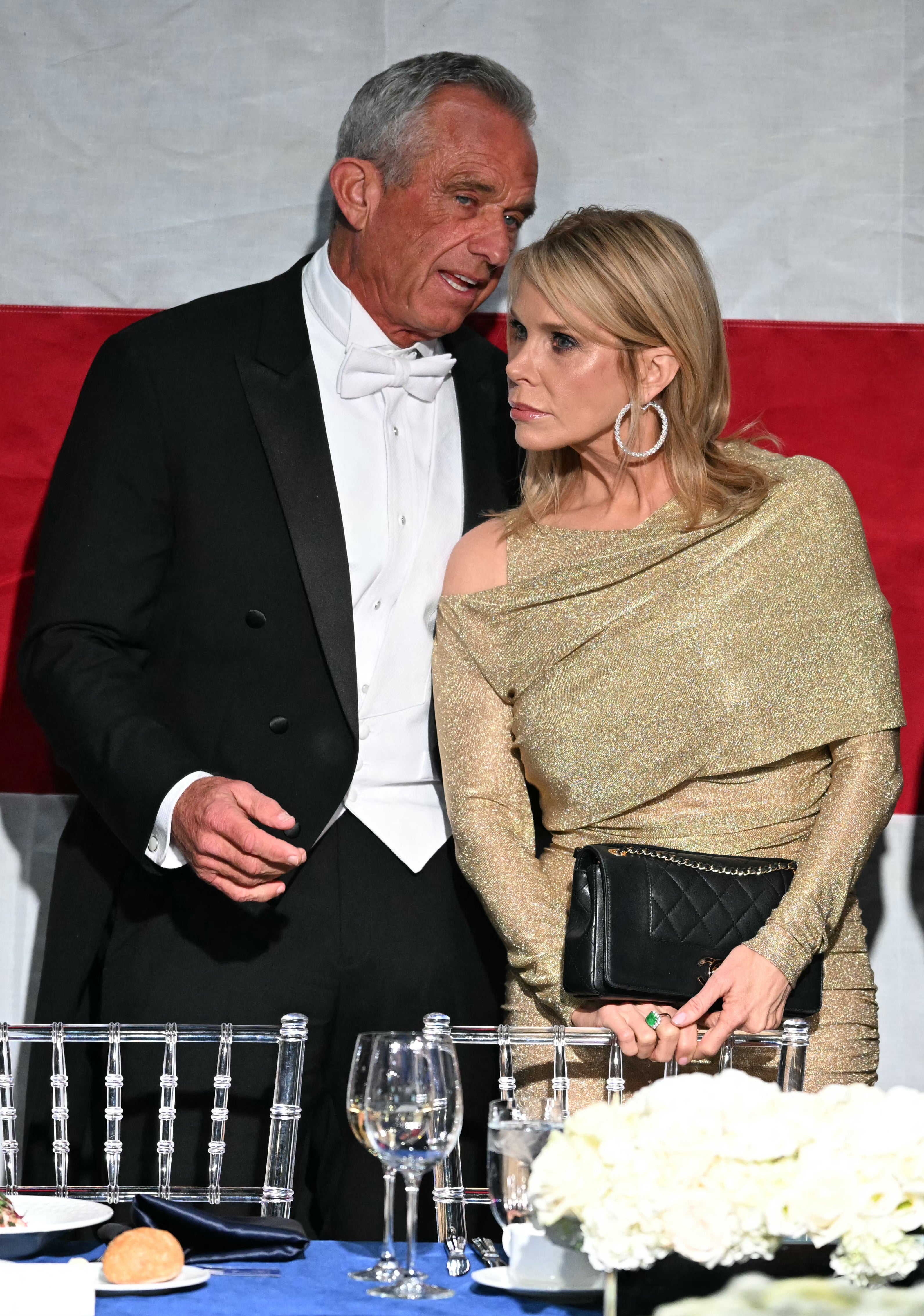 RFK Jr is seen with his wife actress Cheryl Hines at the dinner. The two were out together despite recent revealtions about a texting affair between RFK Jr and reporter Olivia Nuzzi