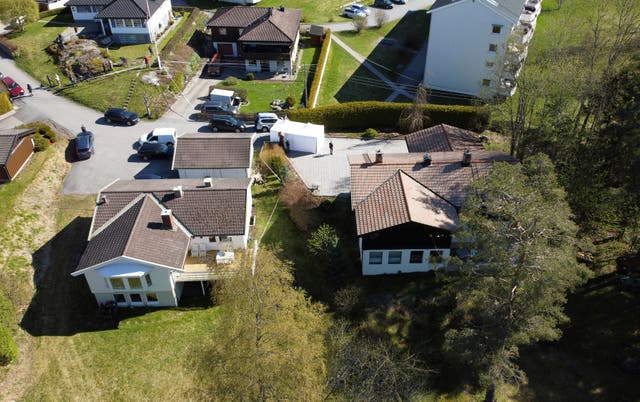 <p>An aerial view of the property of Tom Hagen as police conduct a search for his wife, in Lorenskog, Norway</p>