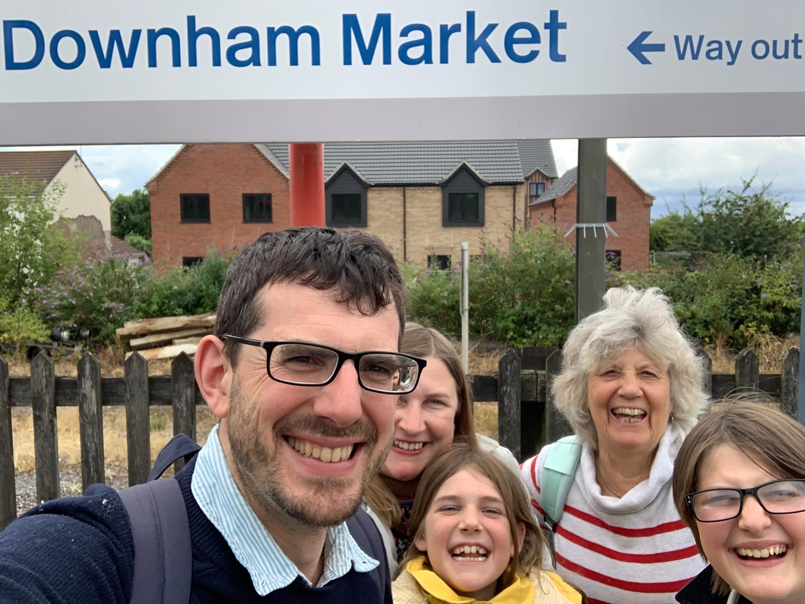 Day trippers: Thomas Ableman with his wife Helen Chandler and daughters Sophia and Anna, with mother Sheila Ableman at Downham Market station in Norfolk