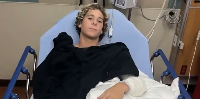 <p>Teddy Wittemann,16, said the attack could have been a lot worse after a 5tft shark mauled him on October 11 </p>