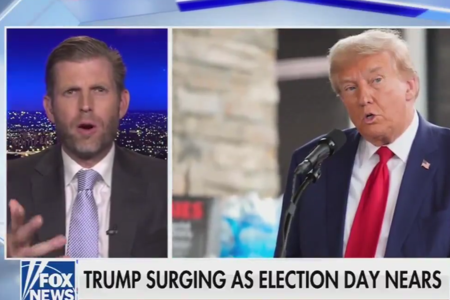 Eric Trump appears on Sean Hannity’s Fox News show on Tuesday October 15 2024