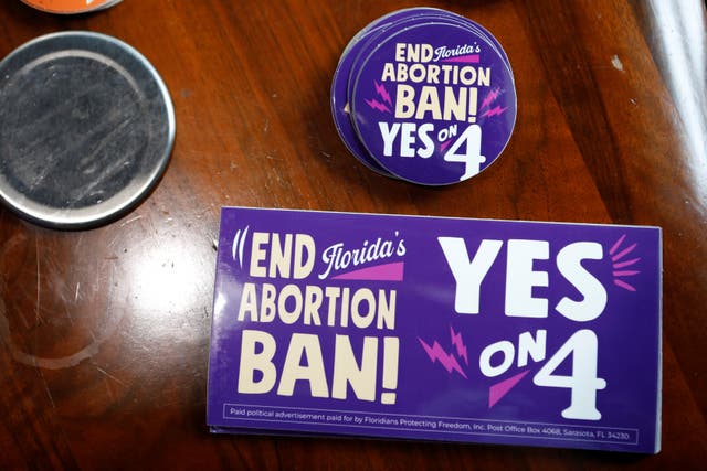 <p>‘Yes On 4!’ campaign materials on ending Florida's strict abortion ban are seen as volunteers prepare to hand them out  in Orlando, Florida</p>