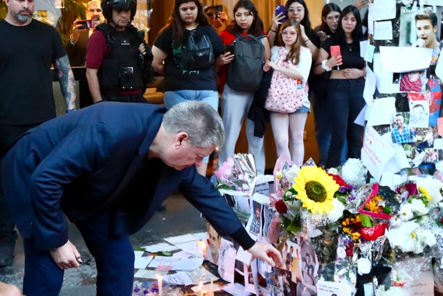 <p>Liam Payne’s father Geoff visiting the memorial to his son outside CasaSur Hotel in Buenos Aires</p>