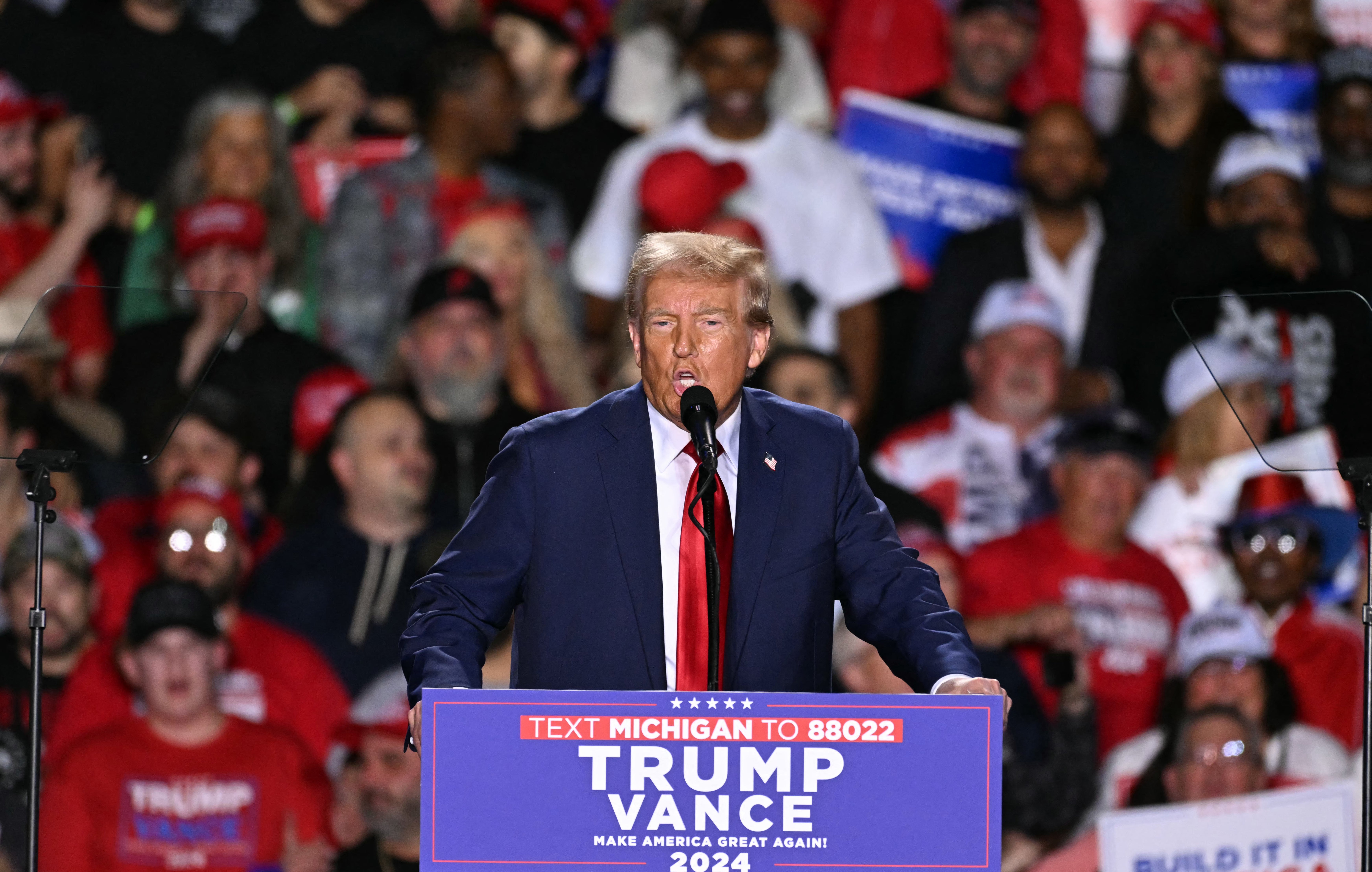 Donald Trump speaks at a rally in Detroit on Friday