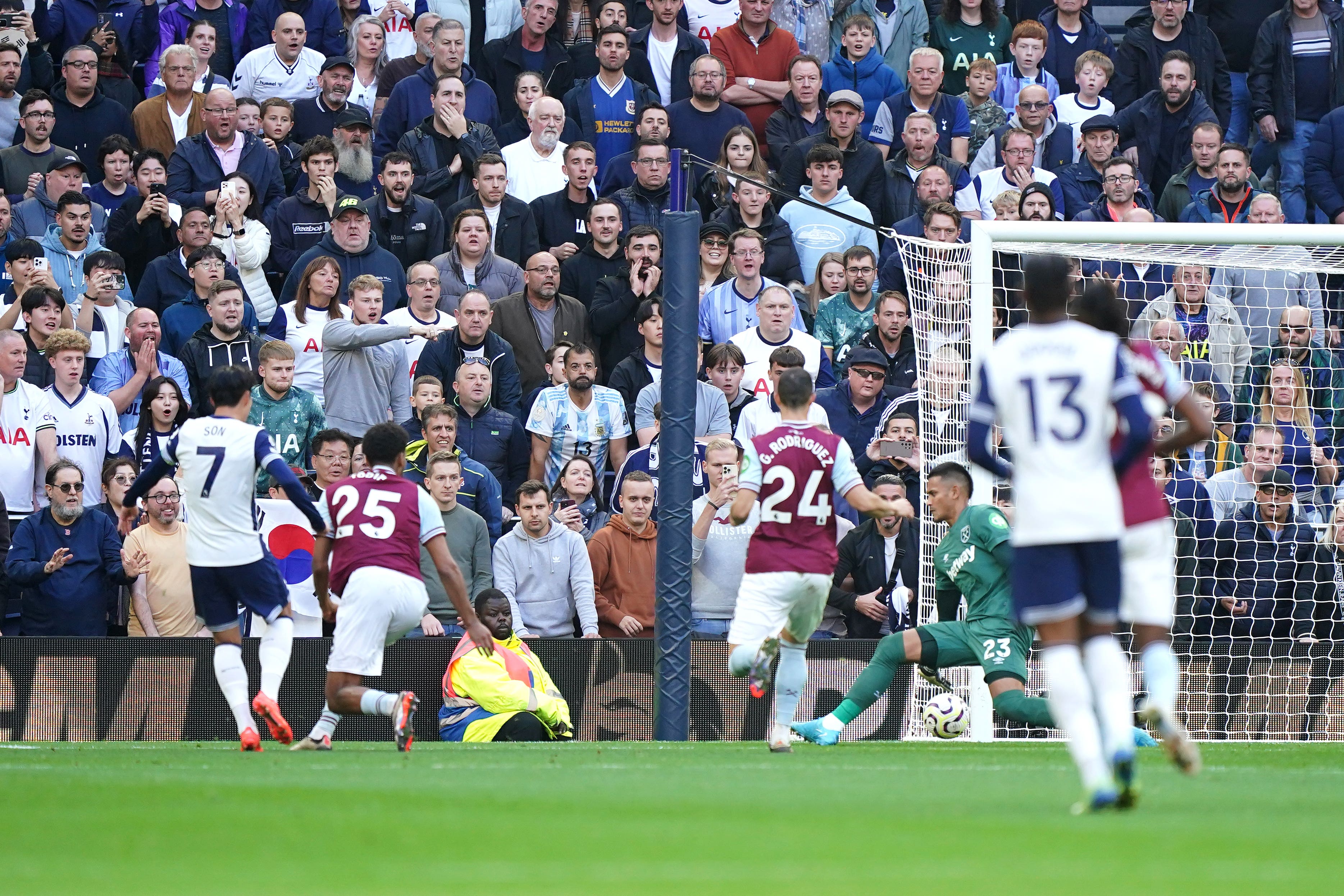 Son Heung-Min scores Tottenham’s fourth goal against West Ham (Zac Goodwin/PA)