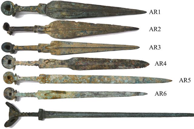 <p>The swords were found to be fake modern pastiches of ancient weapons </p>
