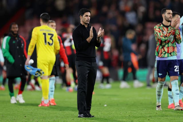 Mikel Arteta said his team faced “an impossible task” after William Saliba’s red card against Bournemouth (Steven Paston/PA)