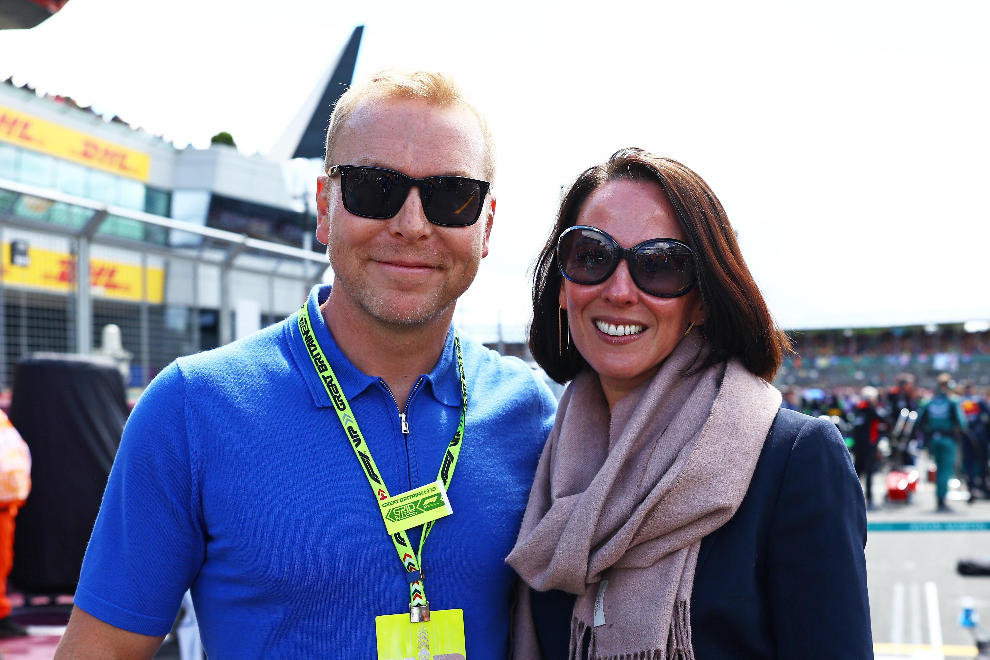 Hoy with his wife Sarah at the British Grand Prix in July