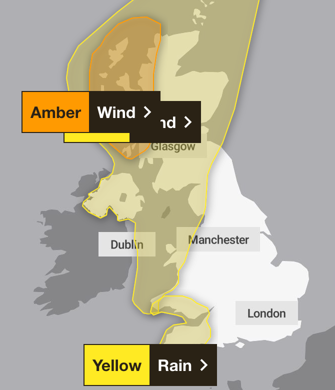 Three weather warnings are in force on Sunday