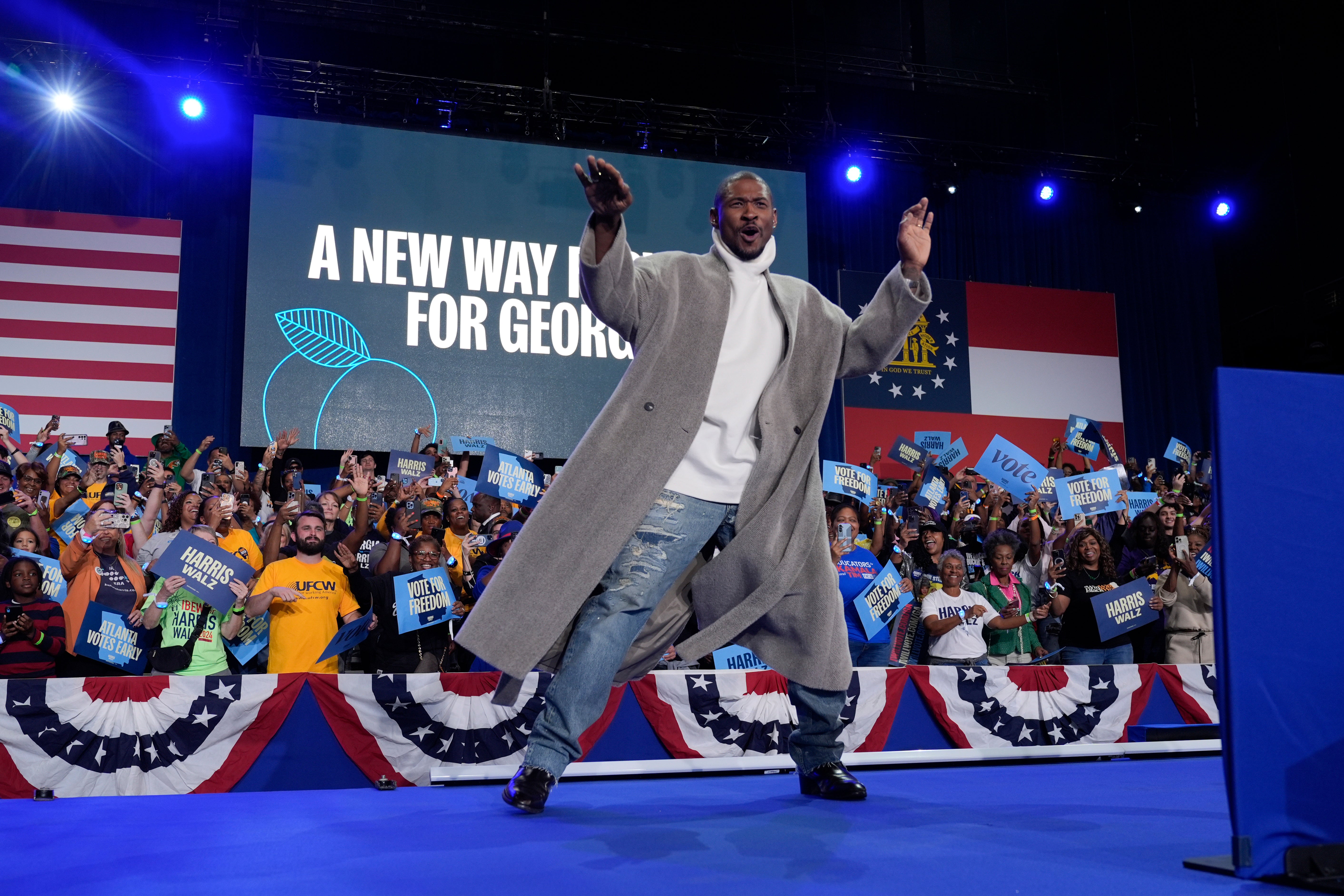 <p>Usher campaigns for Kamala Harris in Atlanta</p>