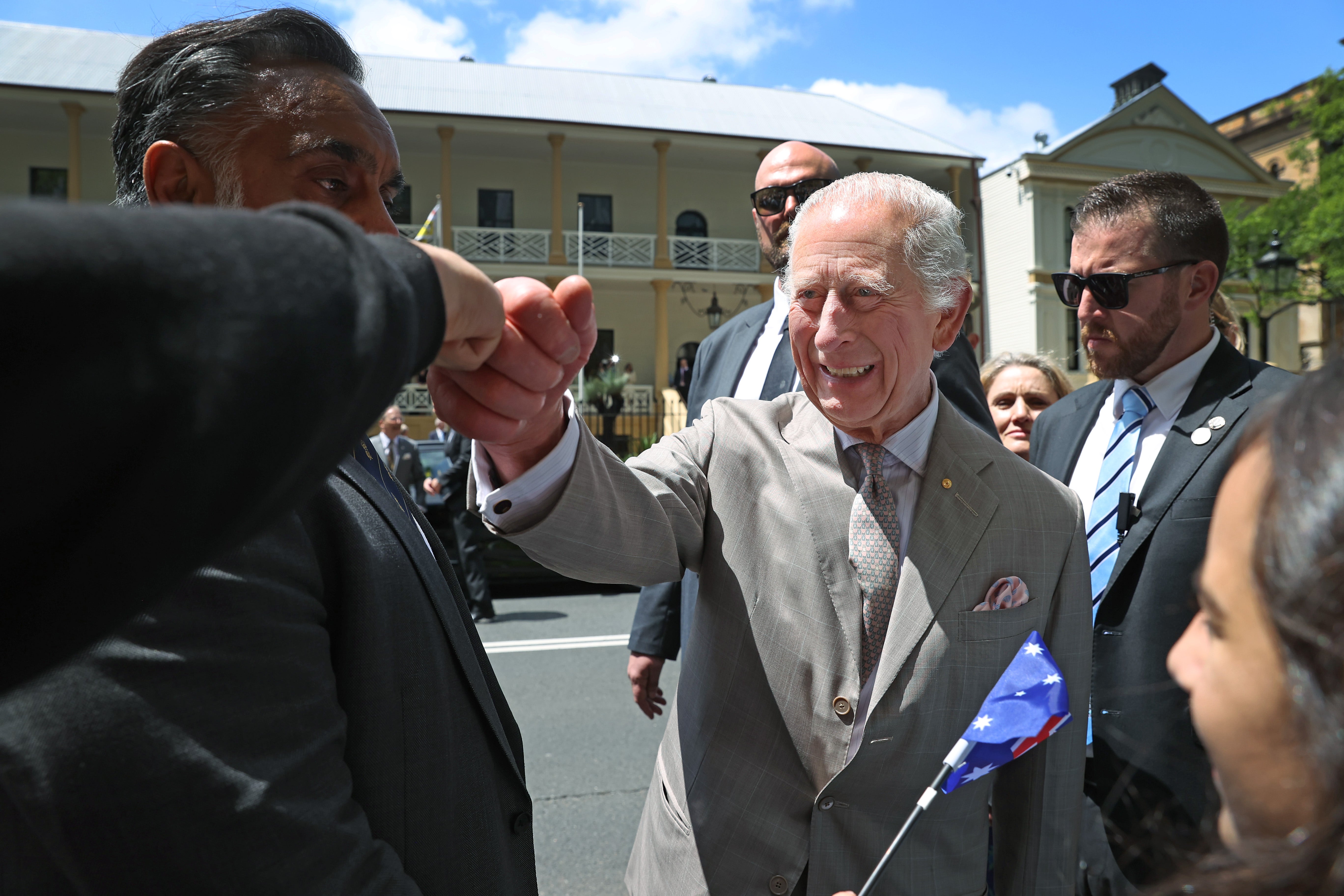 The King appeared in good spirits during the visit