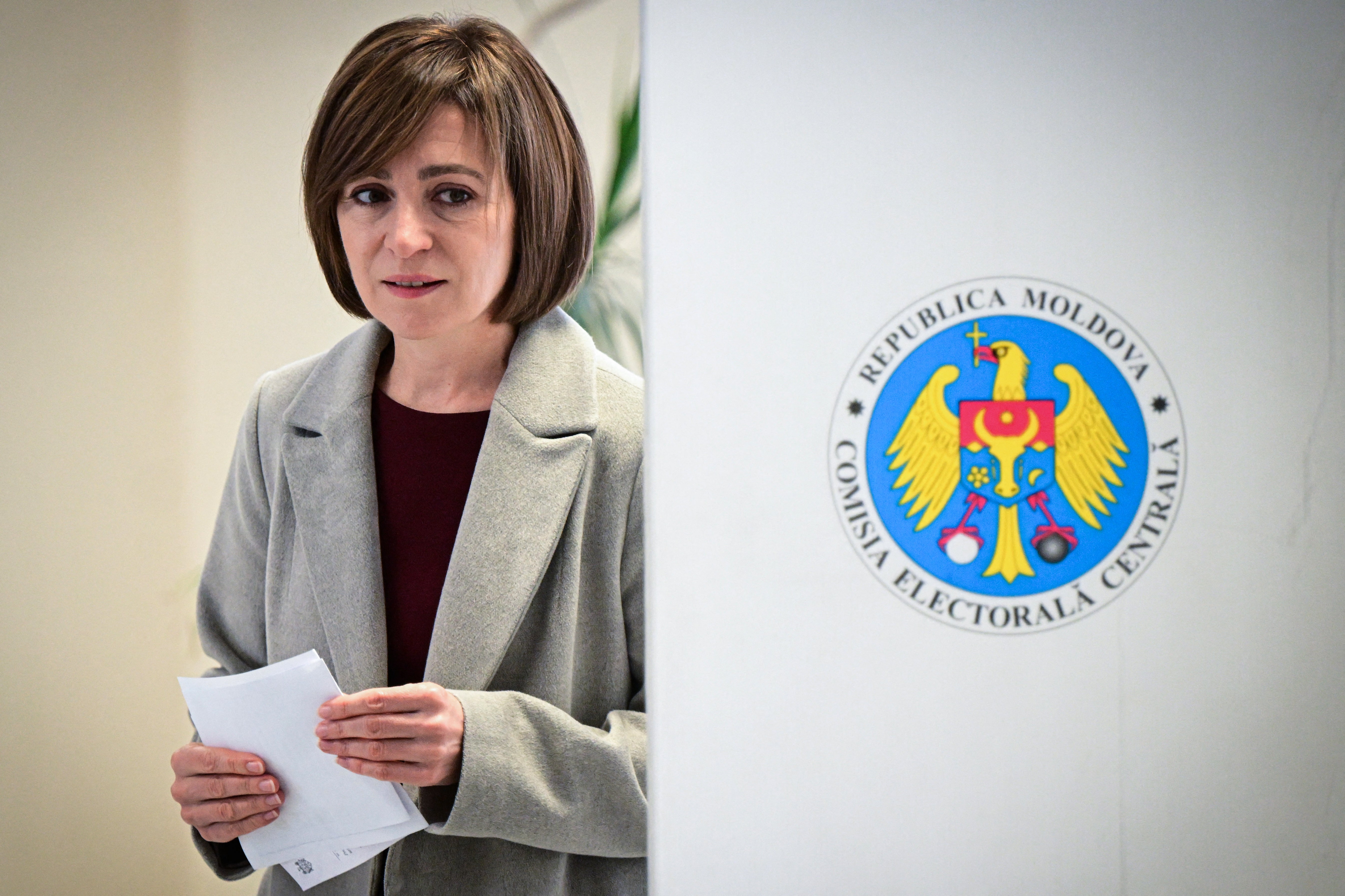 Moldova’s president Maia Sandu casts her vote in Chisinau on Sunday