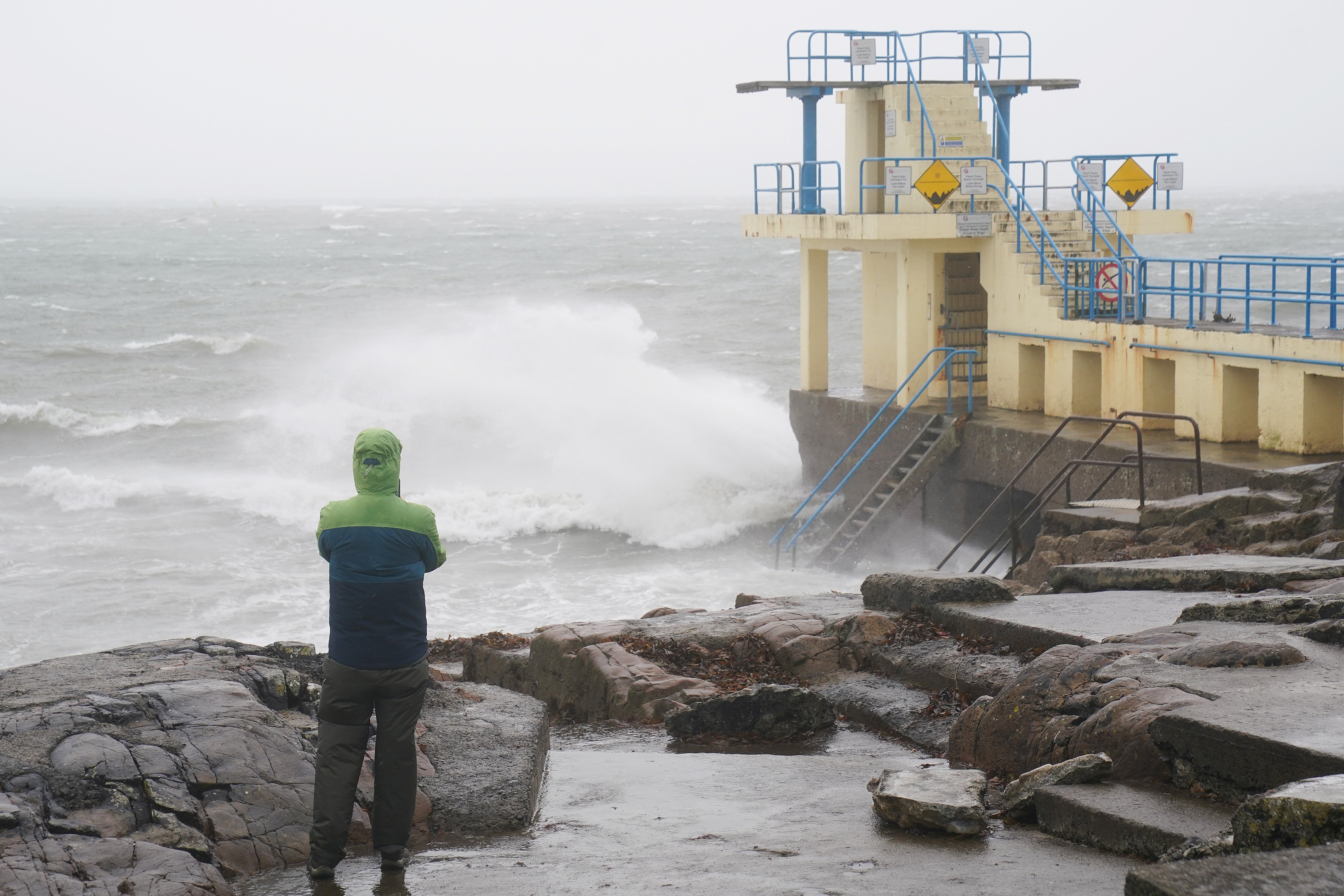 Waves at the Blackrock diving tower in Salthill, Galway