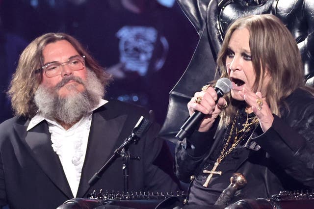 <p>Jack Black and Ozzy Osbourne at the Rock & Roll Hall of Fame on October 19, 2024</p>