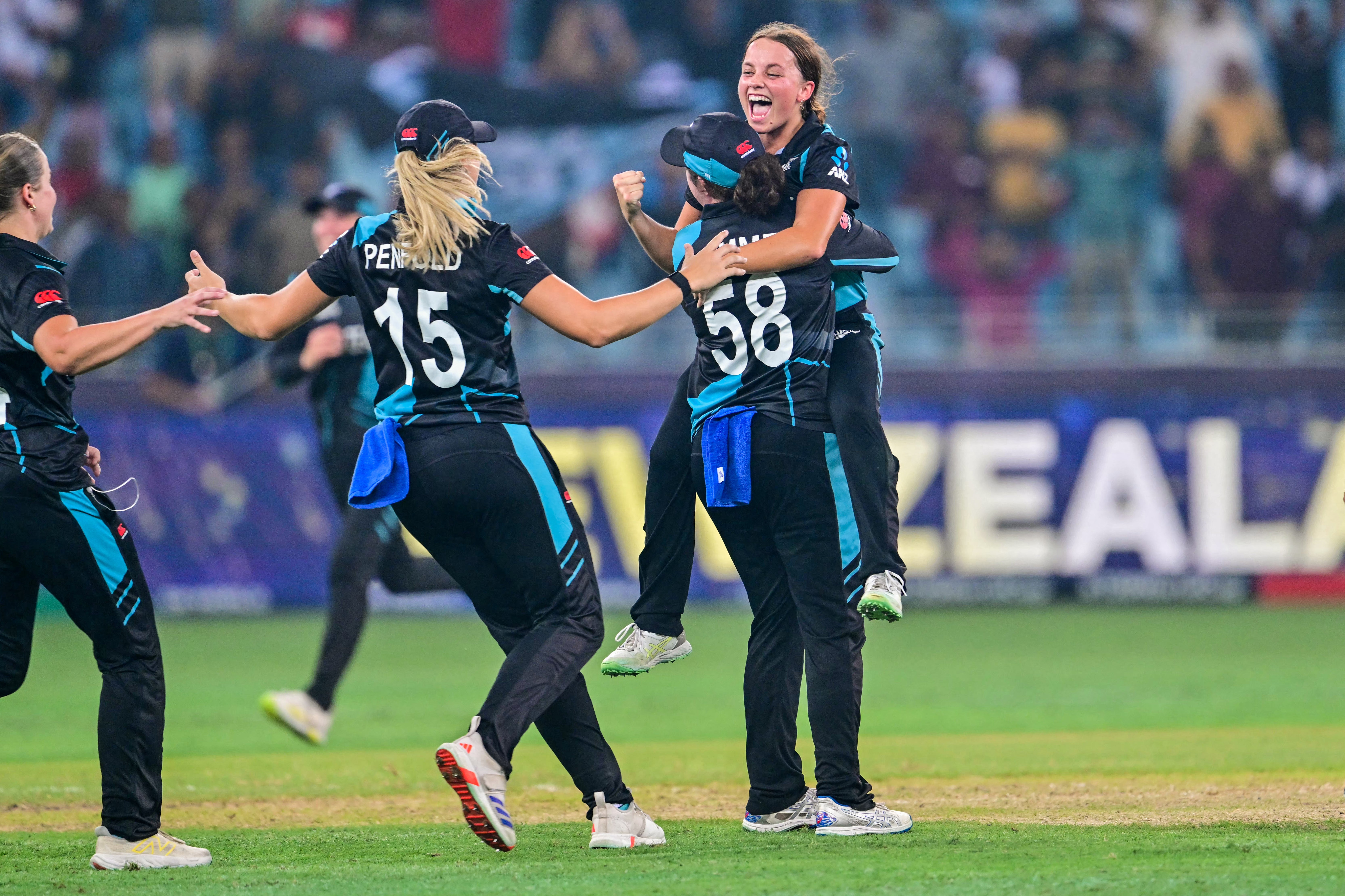 New Zealand celebrate being Women’s T20 World Cup champions for the first time