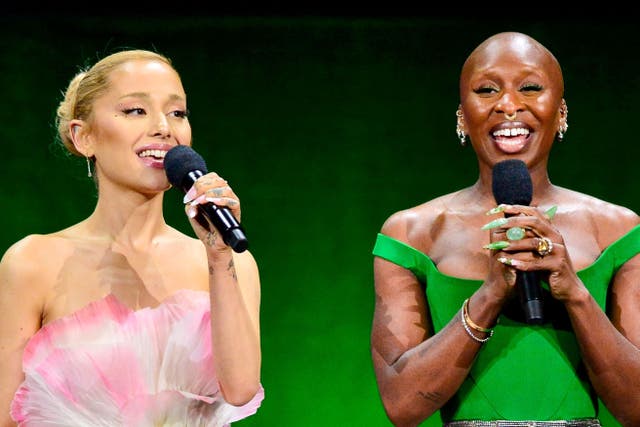 <p>Ariana Grande and Cynthia Erivo promoting ‘Wicked’ at CinemaCon in Las Vegas in April 2024</p>