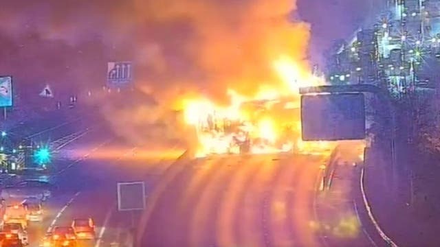 <p>The lorry blaze could be seen on CCTV</p>