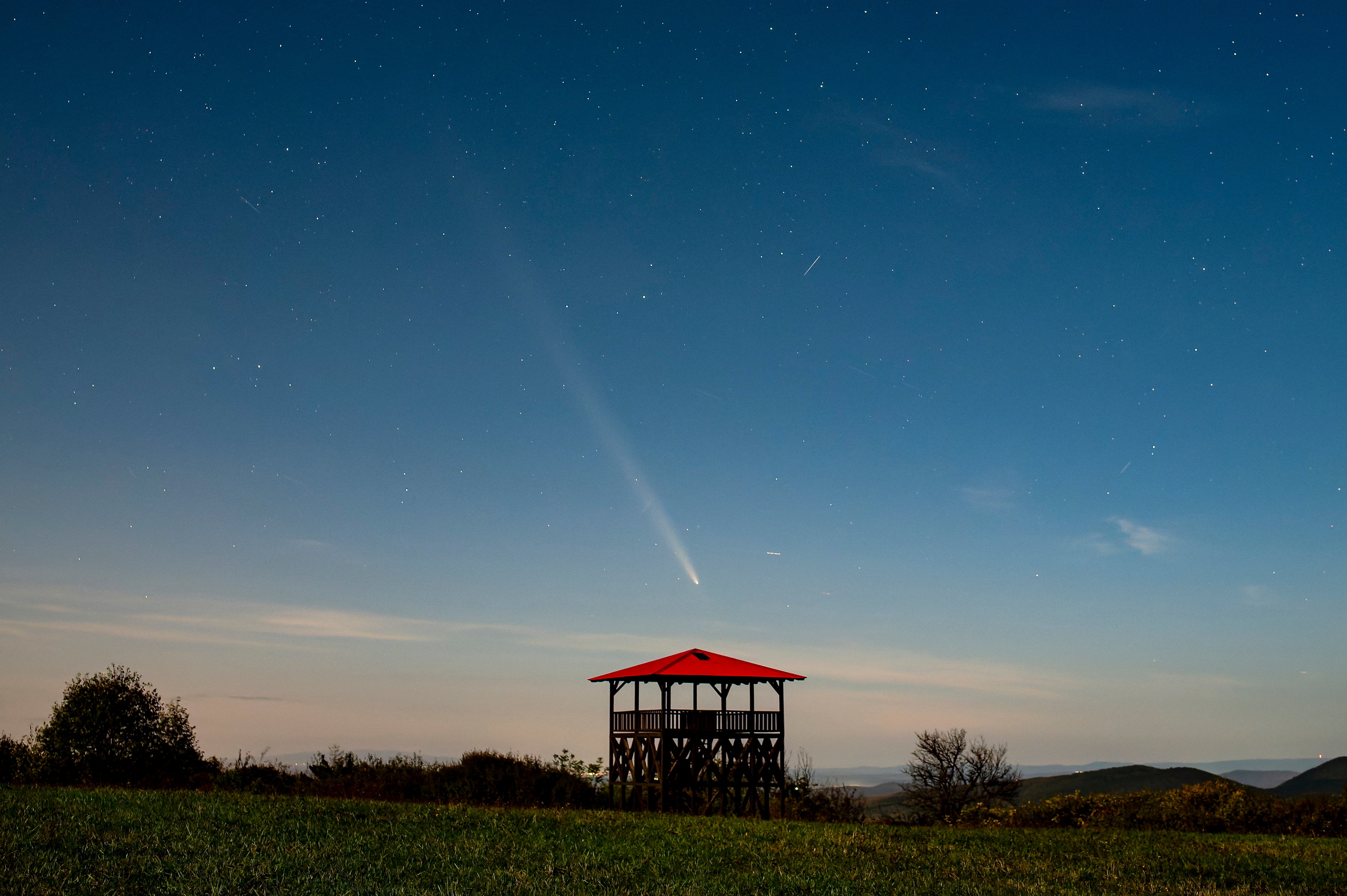 Comet C/2023 A3 (Tsunchinshan-Atlas) is seen crossing the sky over Salgotarjan, northern Hungary, 15 October 2024