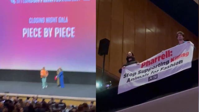 <p>Pharrell Williams’ ‘Piece By Piece’ London film screening disrupted by animal rights protesters.</p>