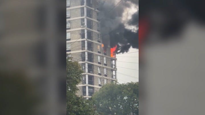 <p>Huge fire breaks out at London tower block as 70 firefighters tackle blaze.</p>