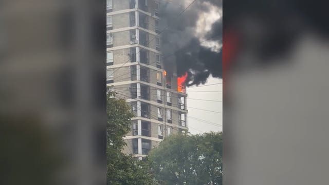 <p>Huge fire breaks out at London tower block as 70 firefighters tackle blaze.</p>