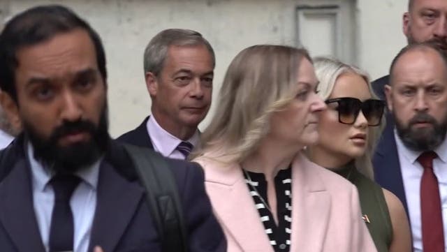 <p> Nigel Farage attends court case of woman accused of throwing milkshake over him.</p>