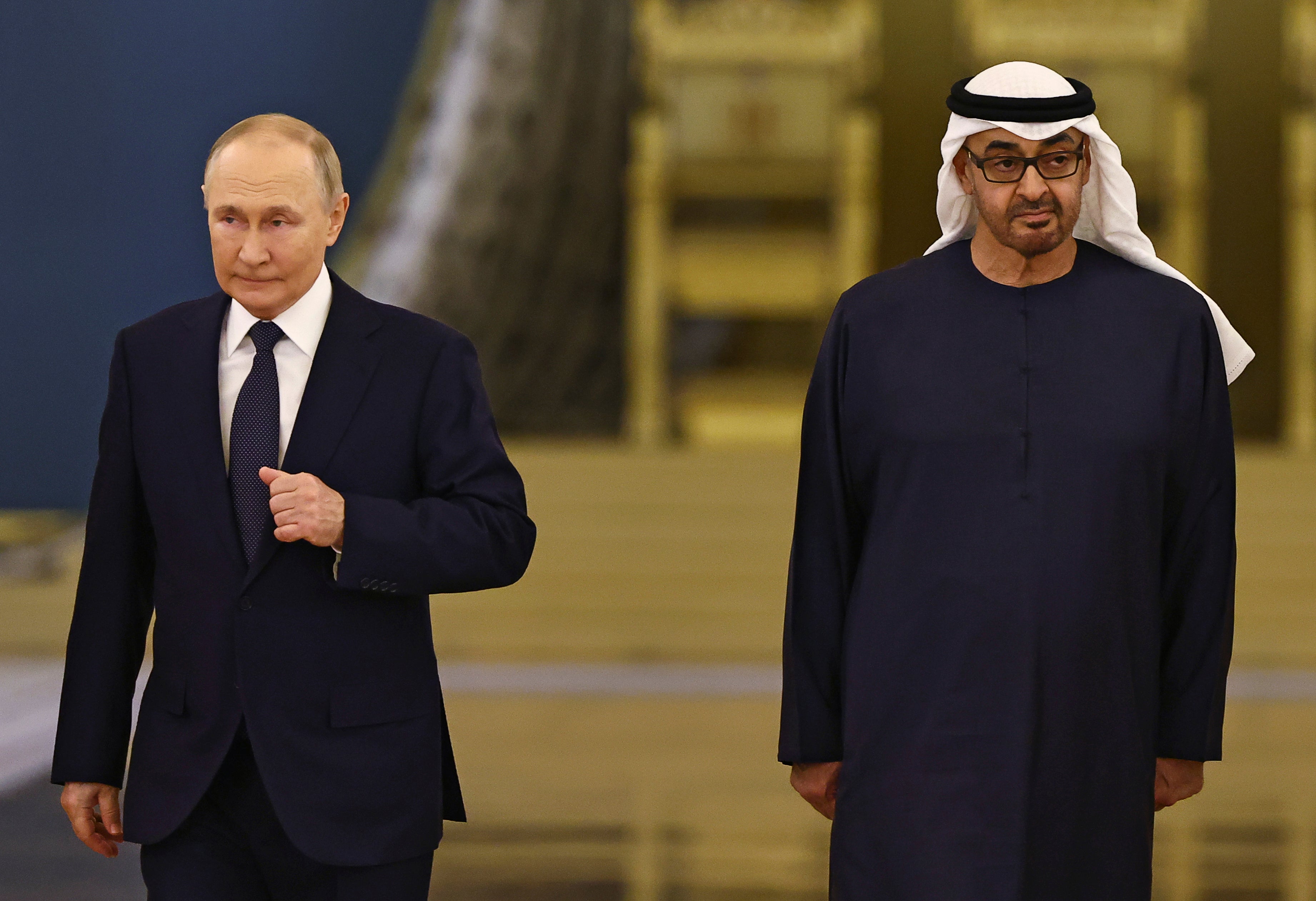 President Sheikh Mohammed bin Zayed Al Nahyan and President Putin pictured yesterday