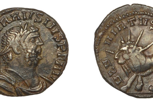 An extremely rare silver denarius of the Roman Emperor Carausius is expected to fetch up to £8,000 when it is sold at auction (Noonans/PA)