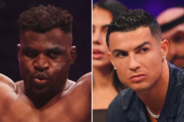 <p>Francis Ngannou (left) was supported by Cristiano Ronaldo in Saudi Arabia</p>