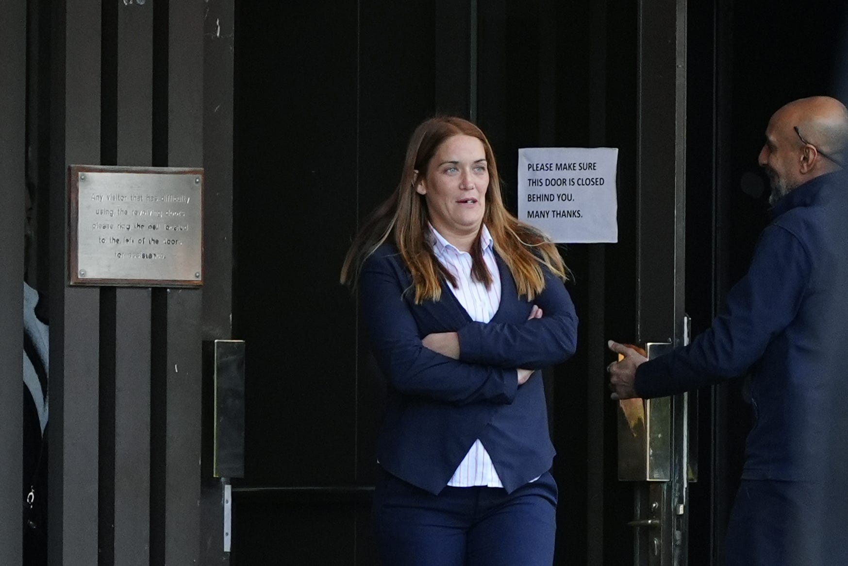 Roxanne Matthews outside Liverpool Crown Court, where she is charged alongside three others with assisting an offender following the murder of Elle Edwards on Christmas Eve 2022 (Peter Byrne/PA)