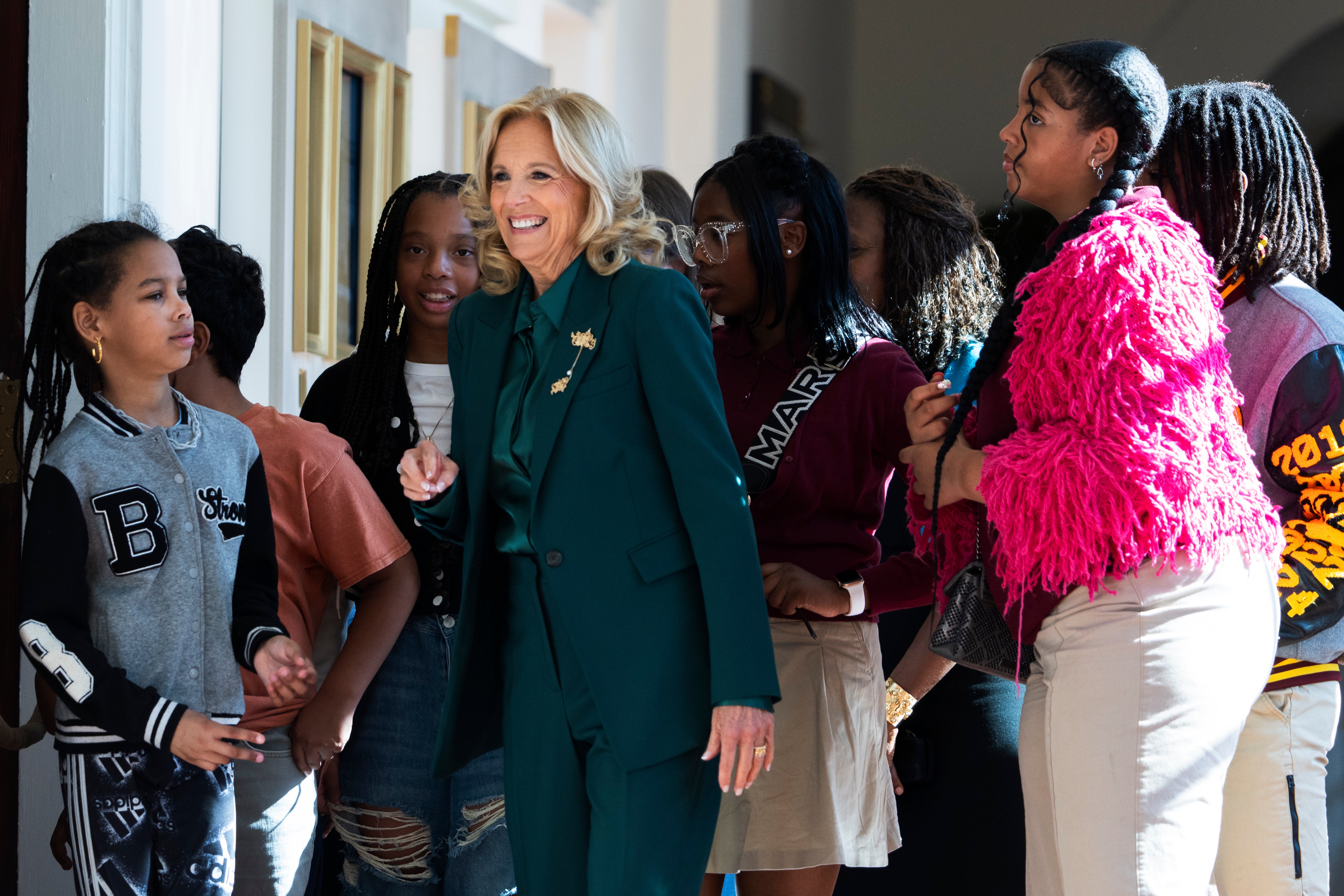 First lady Jill Biden shows students around the White House as she unveils a revamped tour on Monday Oct 21, 2024