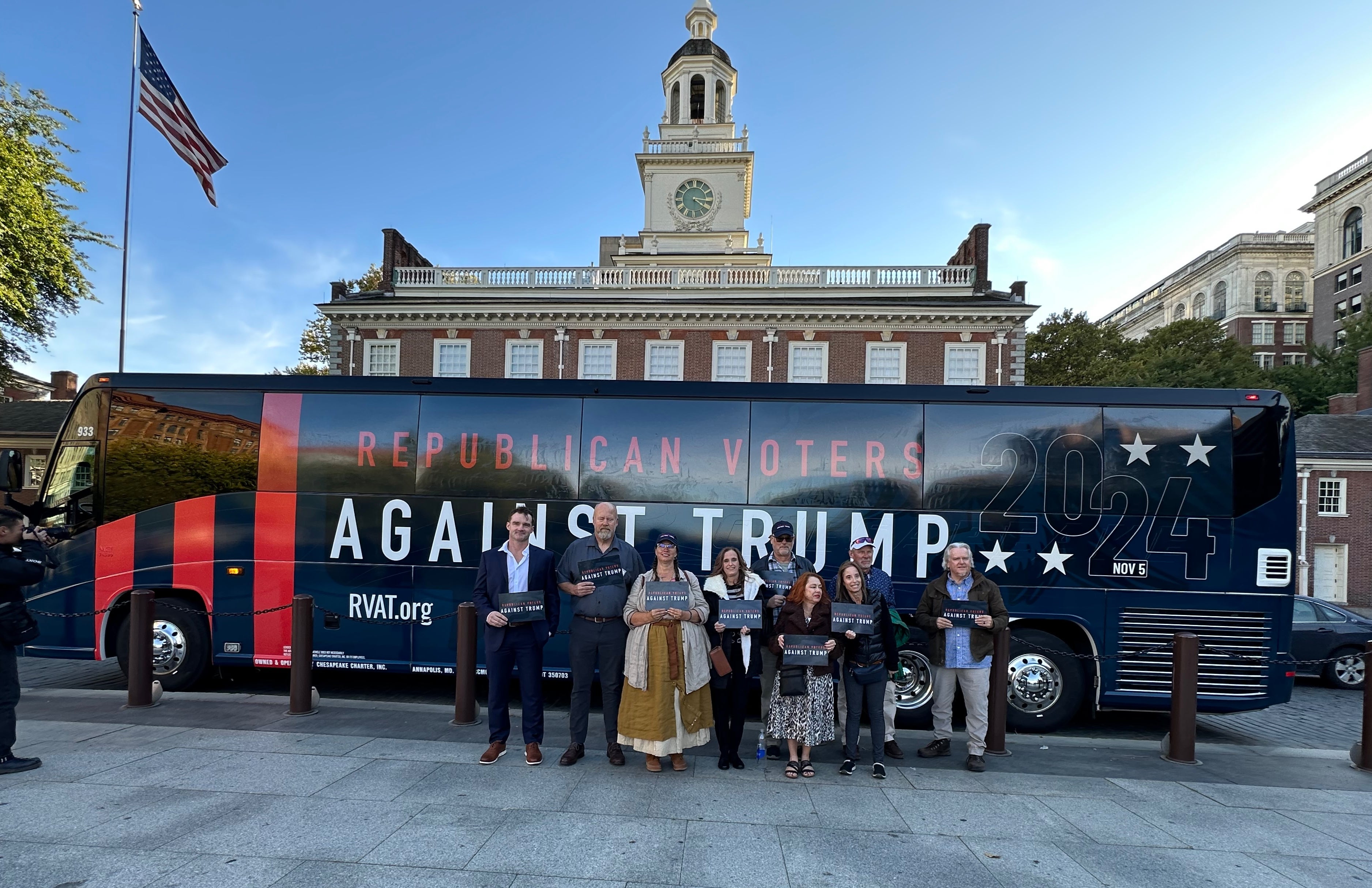 A group from Republican Voters Against Trump outside Independence Hall in Philadelphia