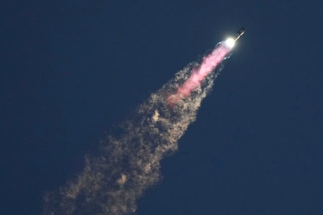 <p>SpaceX’s mega rocket Starship lifts off from the Texas-based Starbase for a test flight on October 13, 2024. SpaceX plans to send the next generation of its Starlink satellites to orbit using the megarocket. </p>