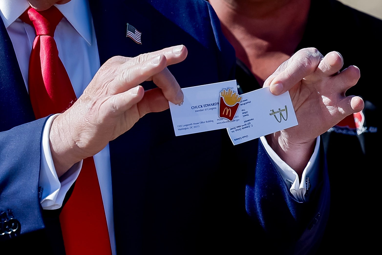 Trump showed off the fry cook pin while surveying hurricane damage