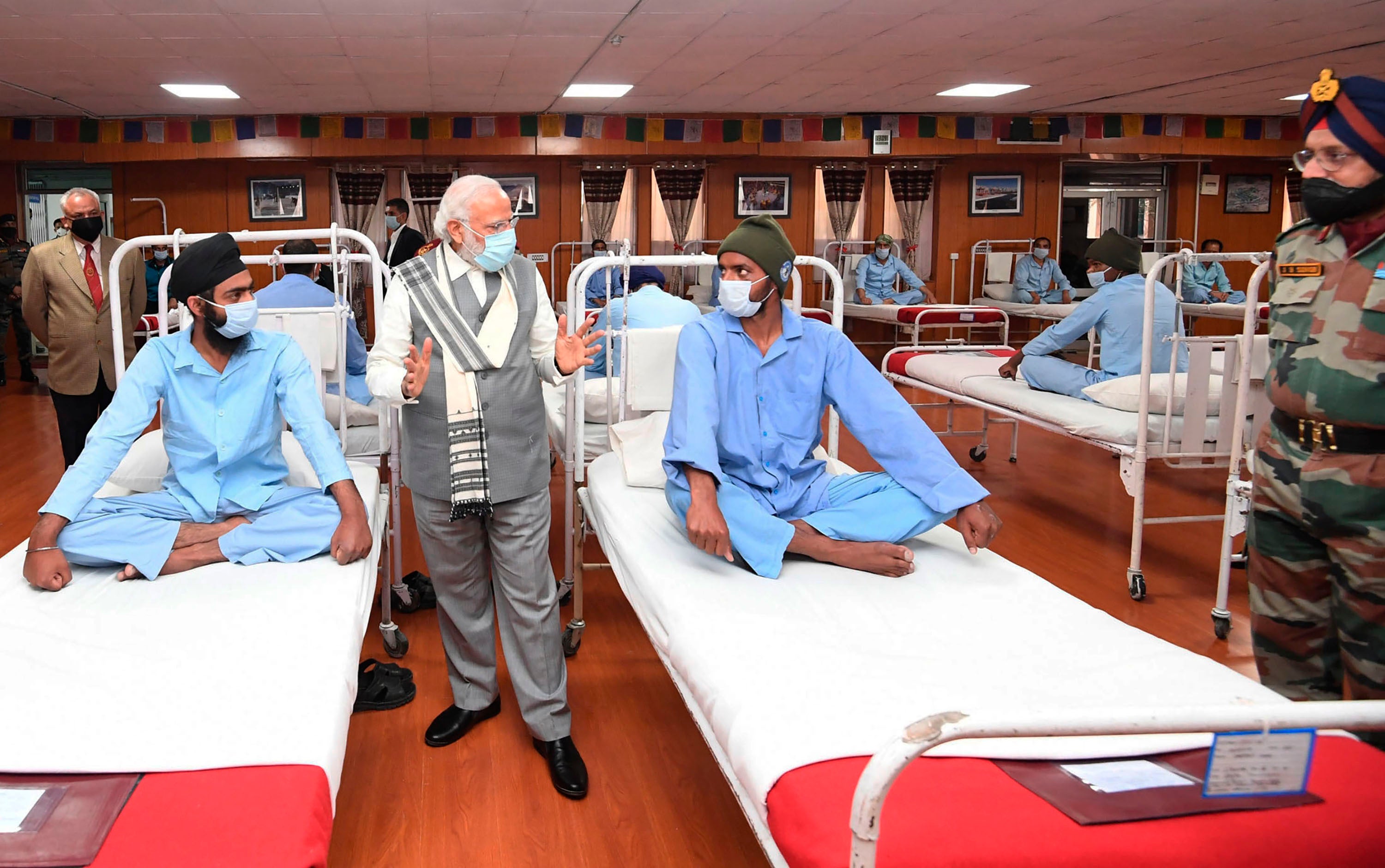 Narendra Modi visits soldiers injured in clashes with Chinese troops in Ladakh, India, on 3 July 2020