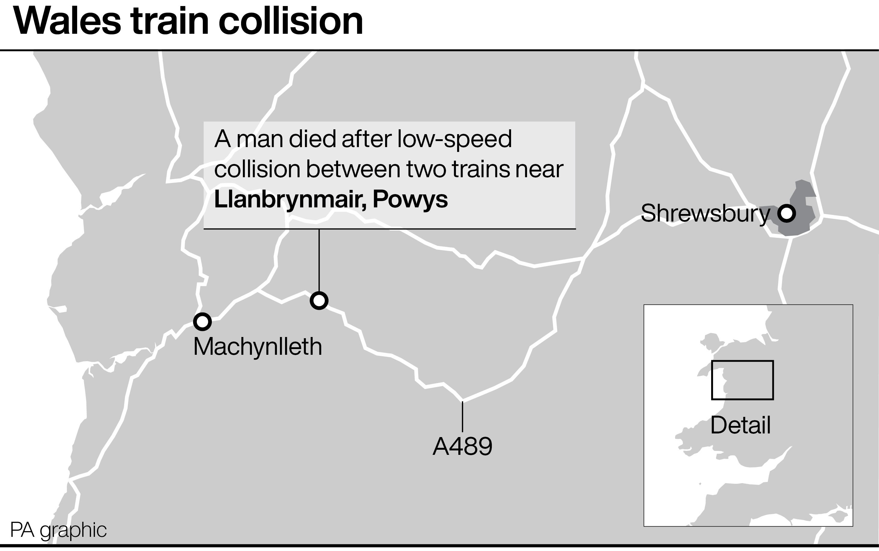 Graphic locates low-speed collision between two trains in Wales