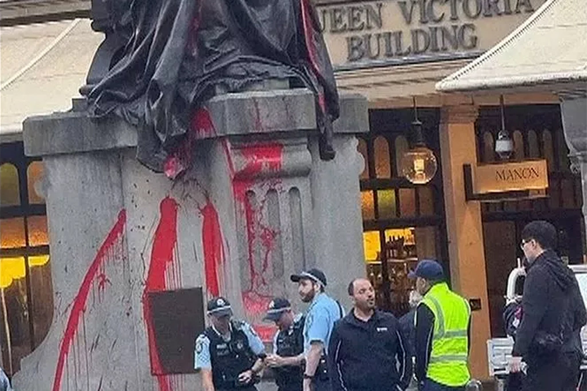 The defaced statue is located close to the Sydney Opera House.