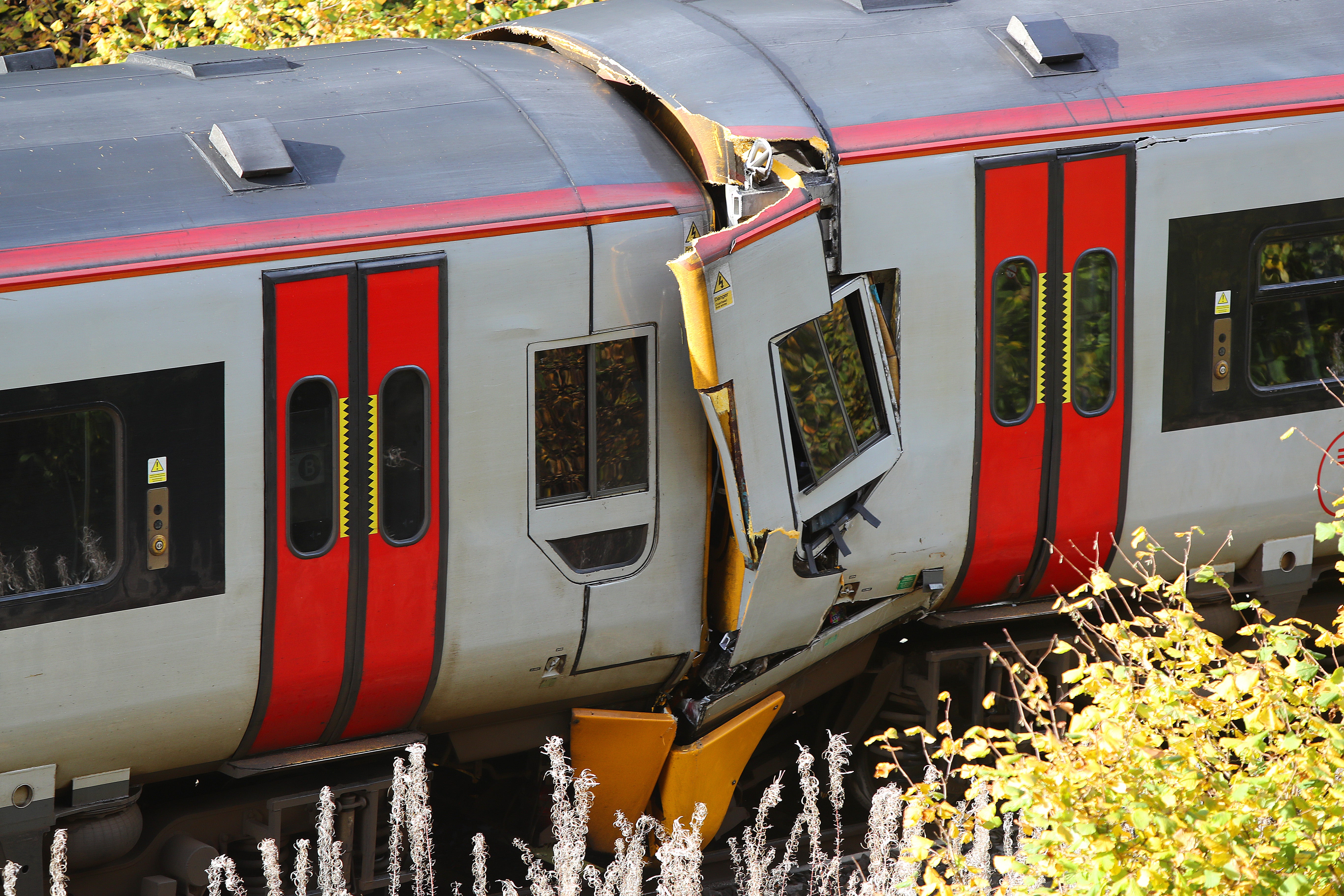 The scene after a collision involving two trains near Llanbrynmair, Mid Wales