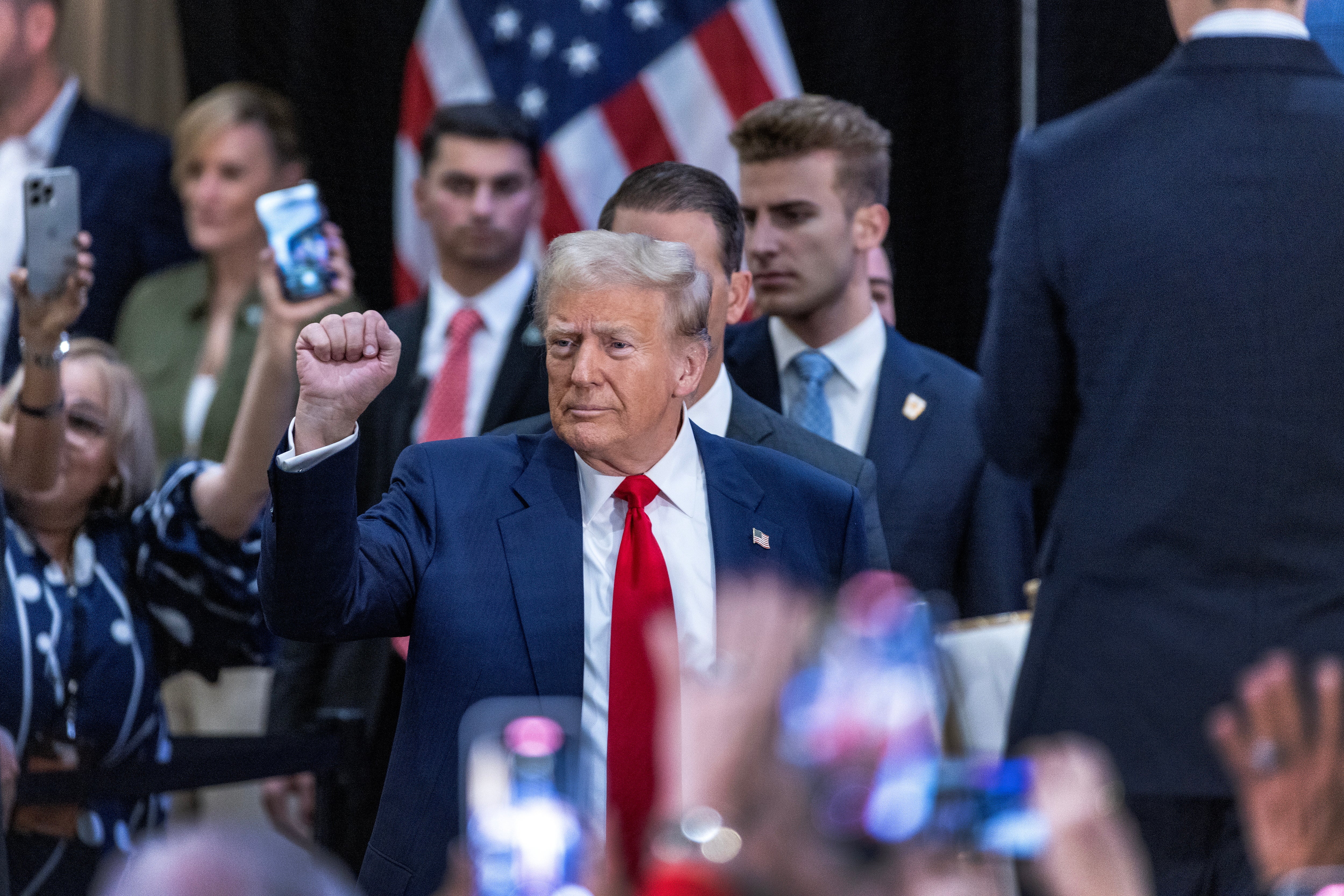 Trump attends a roundtable discussion with Latino community leaders at the Trump National Doral Miami resort in Miami, Florida, on October 22. In 2016, Trump called for his 2016 presidential opponent Hillary Clinton to be locked up