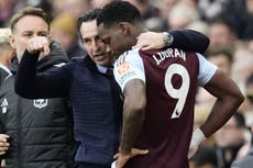 Unai Emery reacts to Jhon Duran’s sub strop in Aston Villa win over Bologna