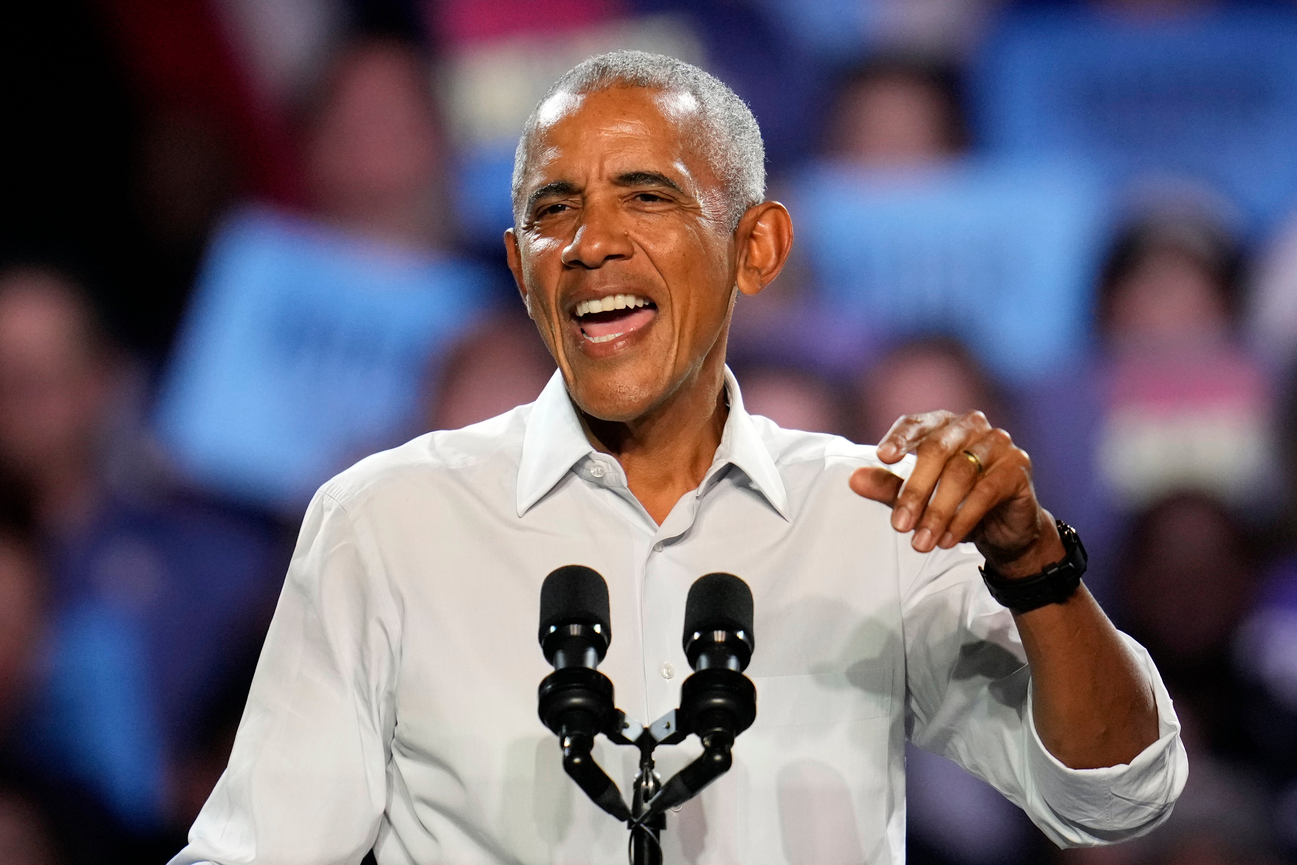 Barack Obama speaks at a campaign rally supporting Kamala Harris on Tuesday, October 22 in Detroit