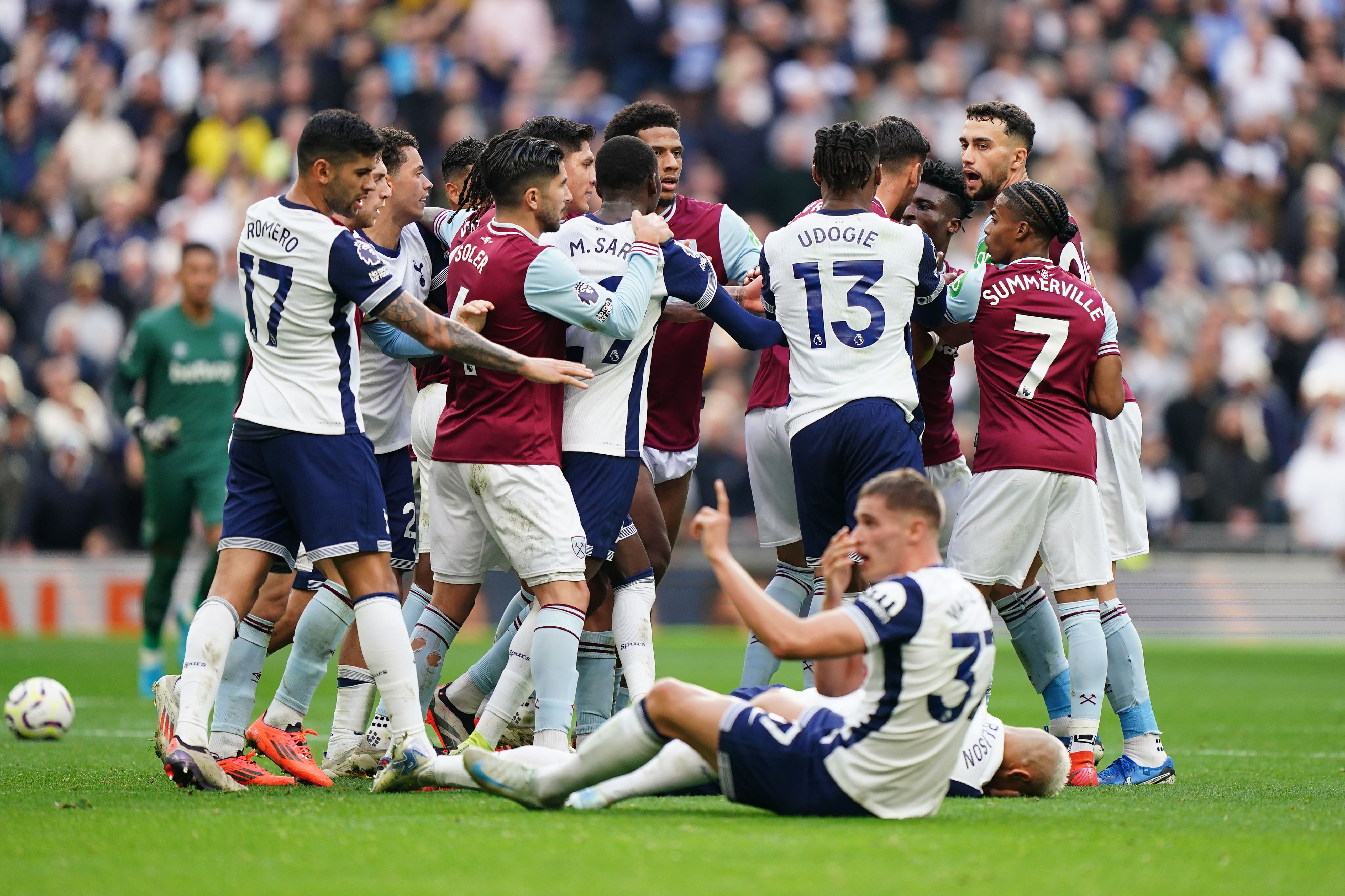 Tottenham have been fined for their players’ role in the melee towards the end of the West Ham game