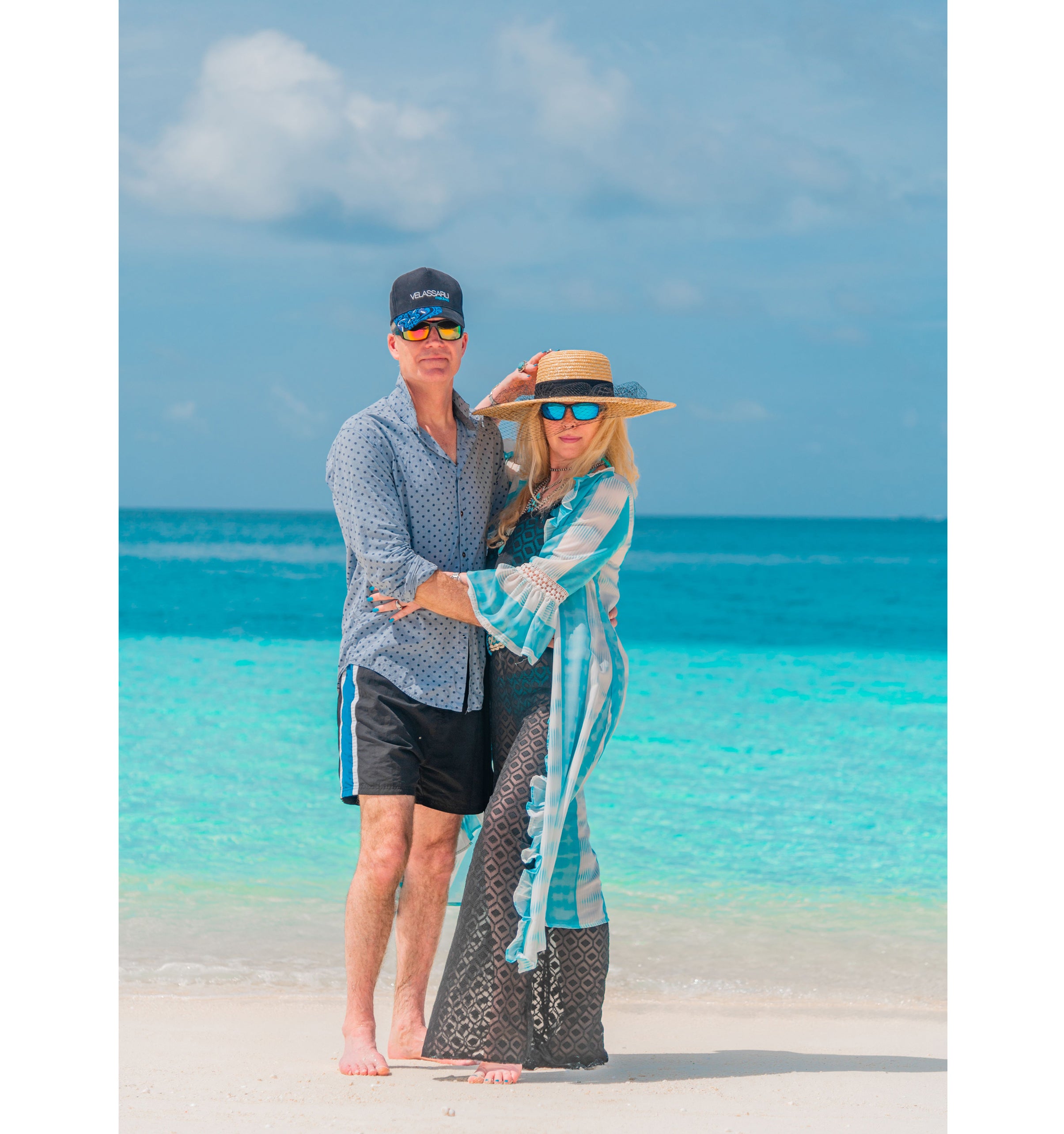 Sam and Giles on the beach at Velassaru Maldives