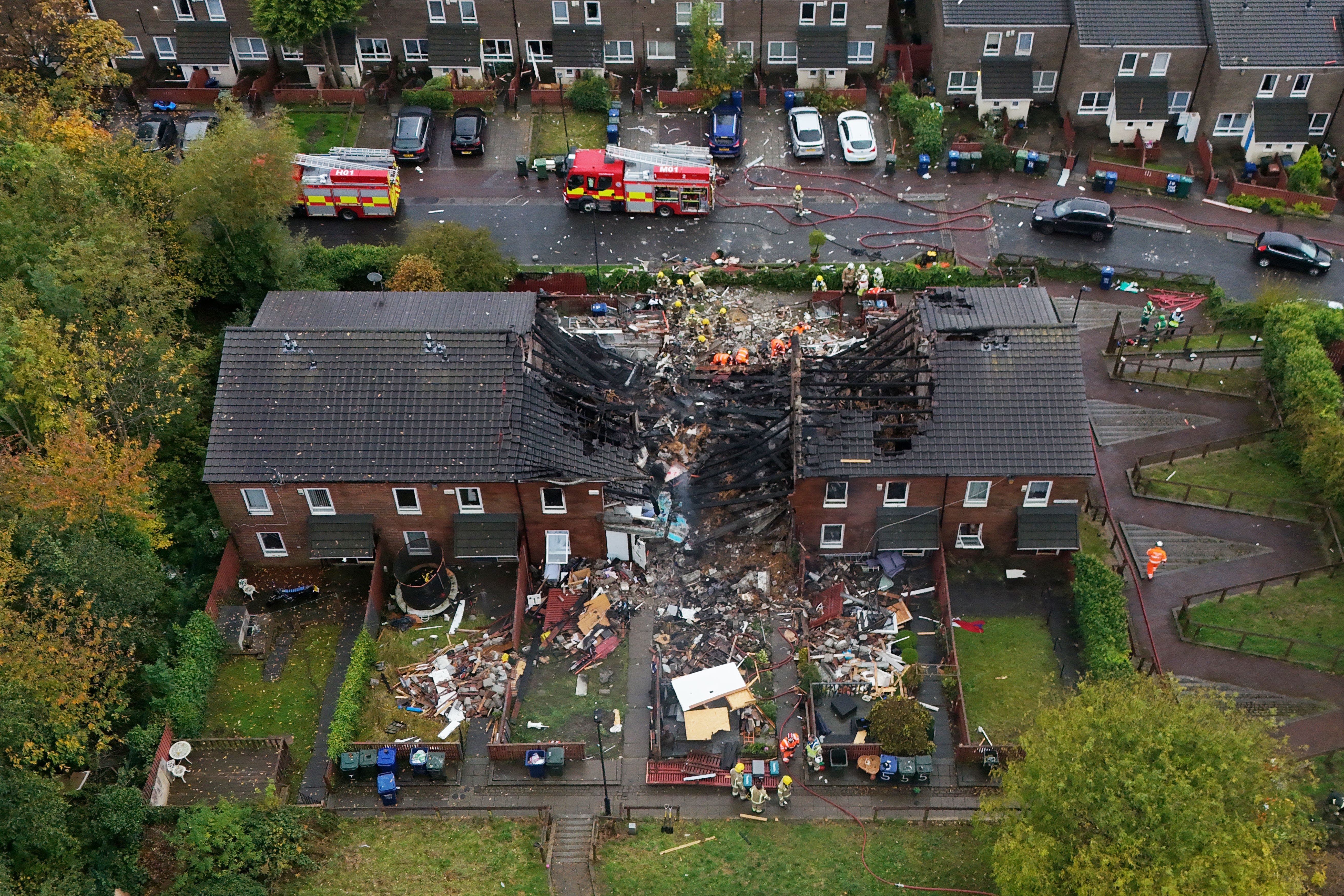 An aerial view of Violet Close in Benwell, Newcastle upon Tyne, after the explosion