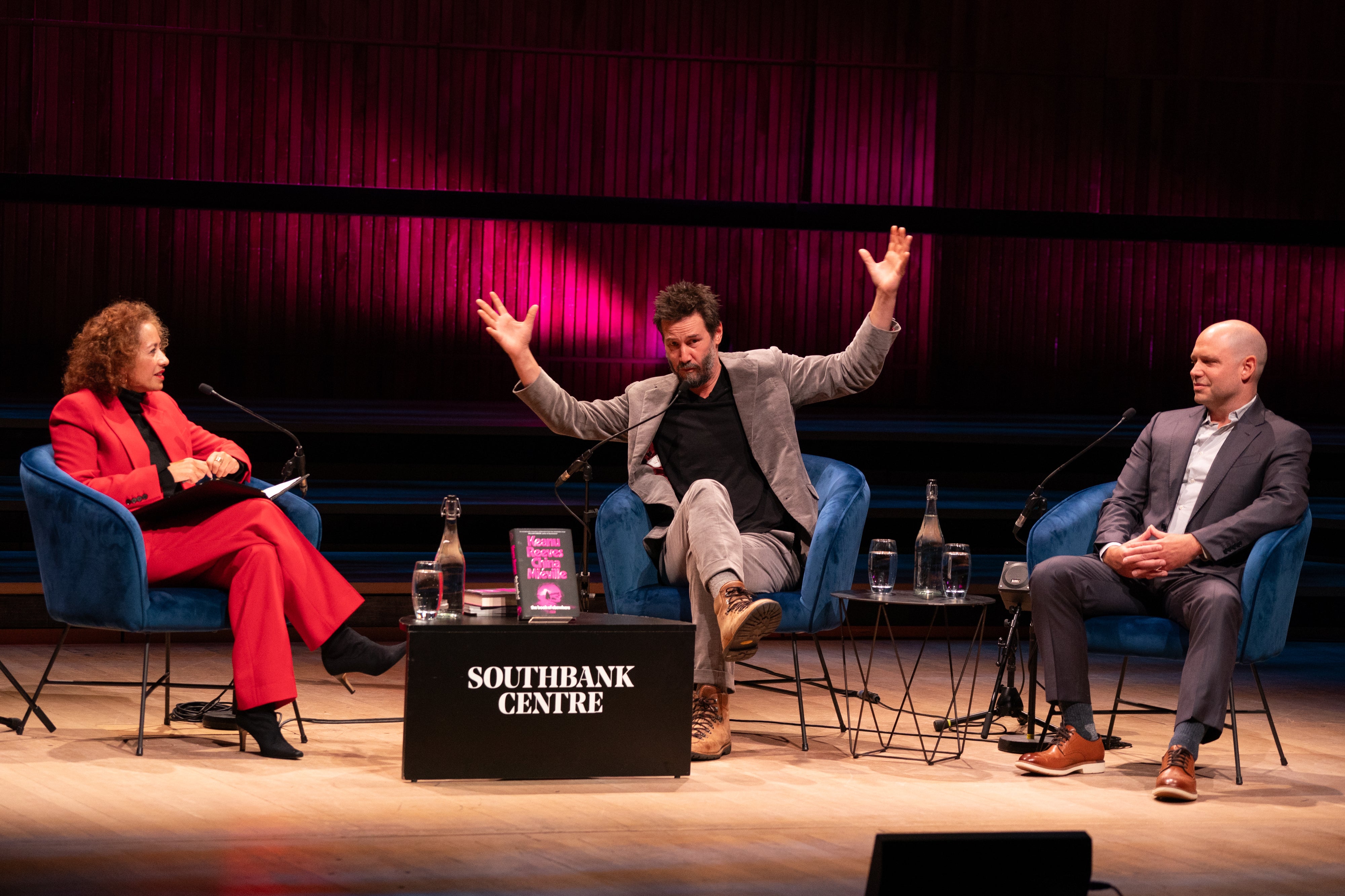 Keanu Reeves and Keith Clayton discuss ‘The Book of Elsewhere’ with Samira Ahmed, marking the opening night of the Southbank Centre’s London Literature Festival on 22 October