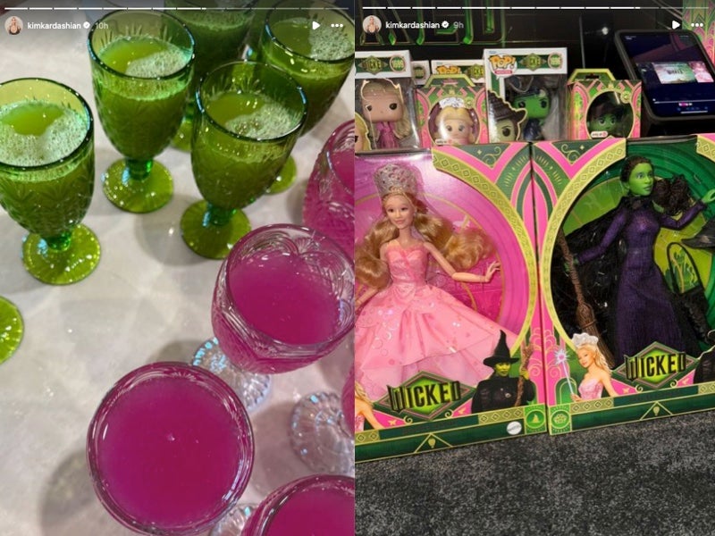 Goodies at the private screening included Wicked-themed drinks and Barbie dolls