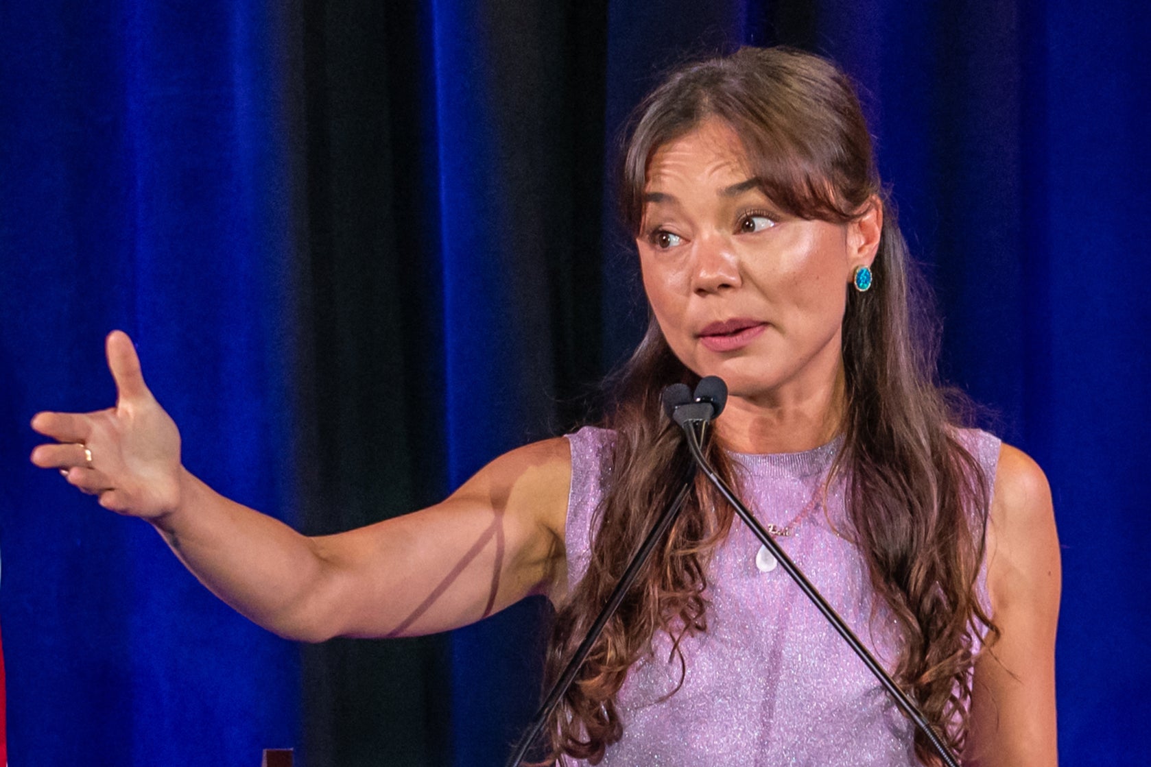 Nicole Shanahan speaks during a rally on May 13, 2024 in Austin, Texas. Robert F. Kennedy Jr.'s former vice president is now campaigning for Donald Trump