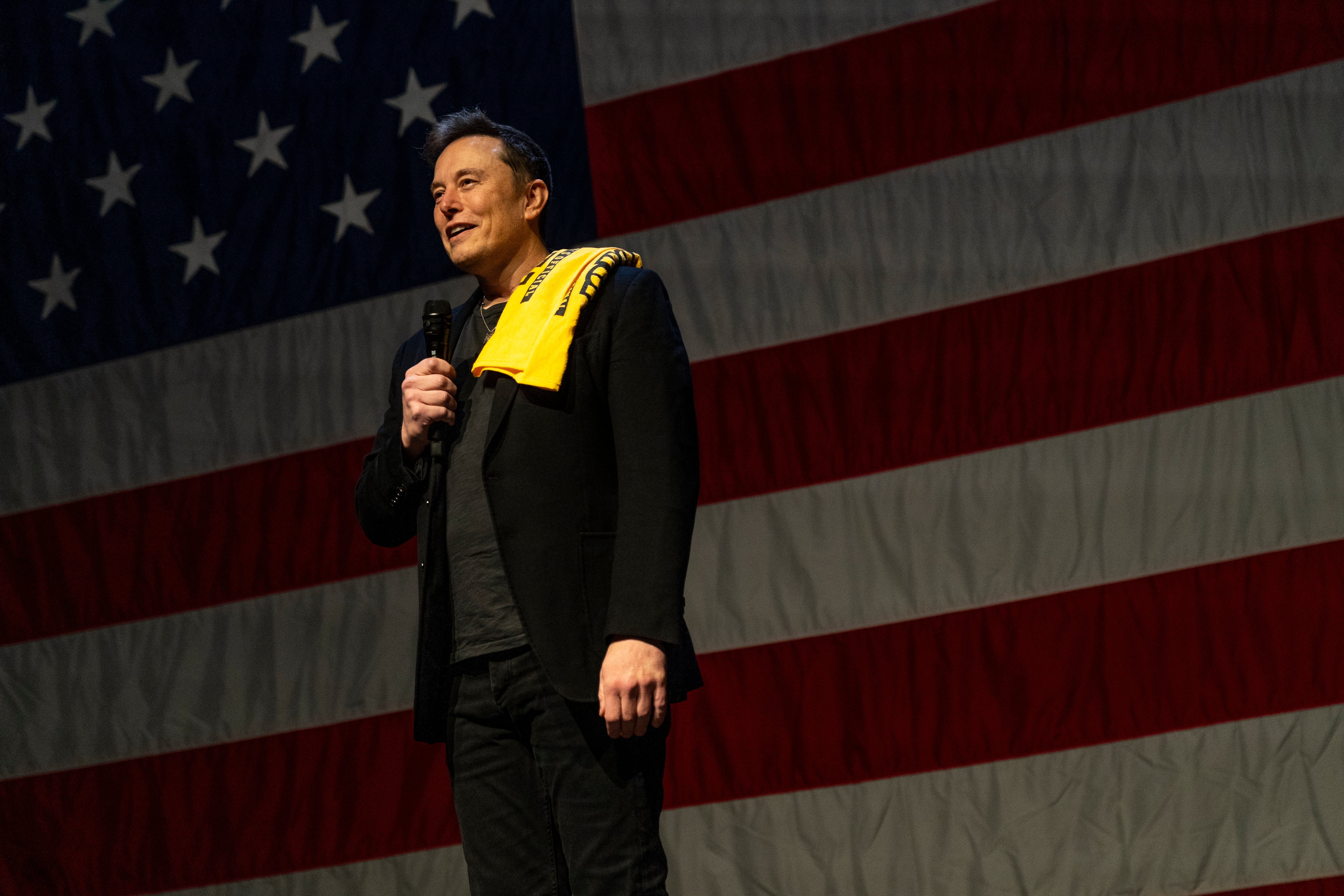 Elon Musk speaks at a campaign event in Pennsylvania supporting Donald Trump on October 20.