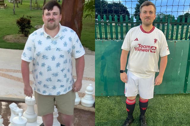 <p>Stuart Campbell before and after losing weight</p>